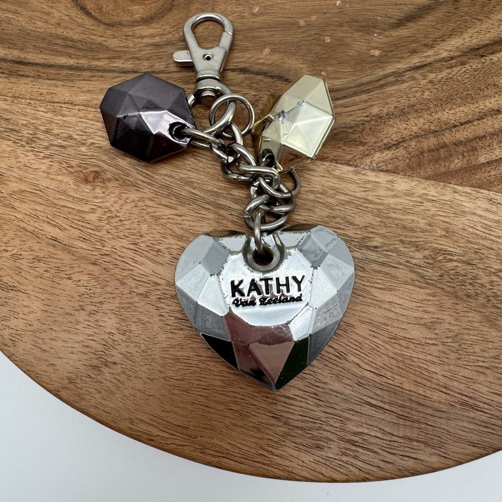 Kathy Van Zeeland Heart Keychain Purse Charm Silver Gold Purple Gem Accents KVZ